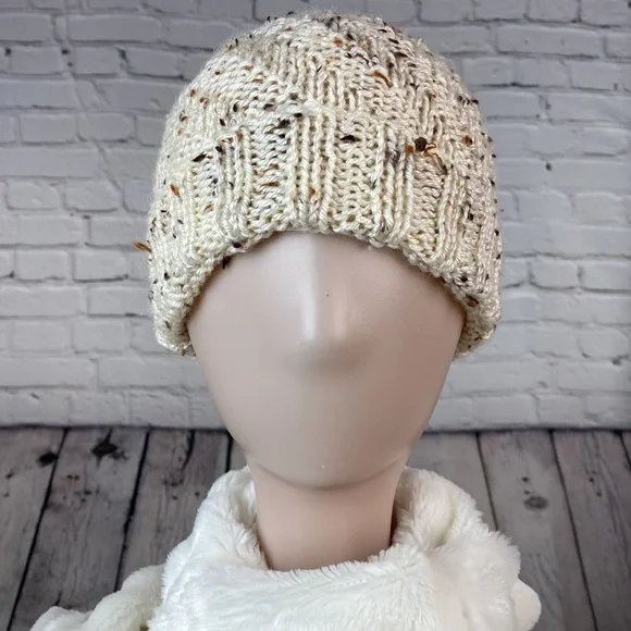 Homemade Cream/Brown/Tan Crocheted Knit Yarn Hat - Picture 4 of 11